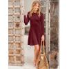 imageANRABESS Womens Long Sleeve Midi Dress Crewneck Tie Waist ALine Swing Casual Bodycon Ribbed Knit 2025 Fall Sweater DressWine Red