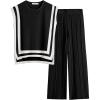 imageANRABESS Women 2 Piece Outfits Casual Summer Sleeveless Tops Knit Pants Sweater Lounge Matching Sets 2025 Trendy ClothesBlackwhite