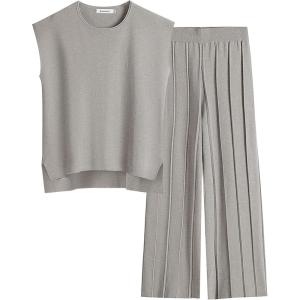 imageANRABESS Women 2 Piece Outfits Casual Summer Sleeveless Tops Knit Pants Sweater Lounge Matching Sets 2025 Trendy ClothesGrey