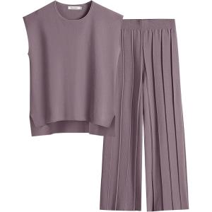 imageANRABESS Women 2 Piece Outfits Casual Summer Sleeveless Tops Knit Pants Sweater Lounge Matching Sets 2025 Trendy ClothesPurple