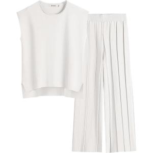 imageANRABESS Women 2 Piece Outfits Casual Summer Sleeveless Tops Knit Pants Sweater Lounge Matching Sets 2025 Trendy ClothesWhite