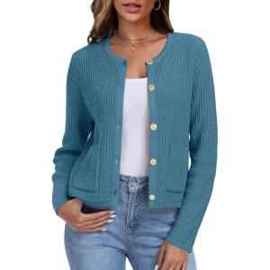 imageANRABESS Women Cardigan Sweater Dressy Casual Classic Long Sleeve Crew Neck Button Down Tweed Knit Jacket 2025 Spring OutfitsLake