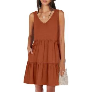 imageANRABESS Womens Summer Casual Tank Dress Sleeveless V Neck T Shirt Sundress Flowy Tiered Swing Mini Beach Vacation DressesBrick Red