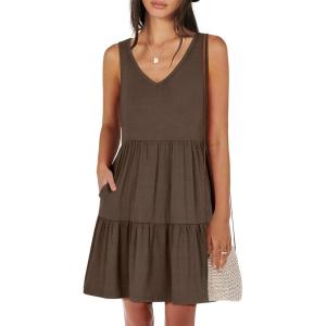 imageANRABESS Womens Summer Casual Tank Dress Sleeveless V Neck T Shirt Sundress Flowy Tiered Swing Mini Beach Vacation DressesCoffee