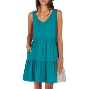 imageANRABESS Womens Summer Casual Tank Dress Sleeveless V Neck T Shirt Sundress Flowy Tiered Swing Mini Beach Vacation DressesLake