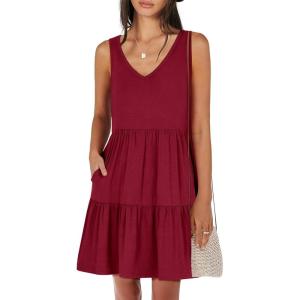 imageANRABESS Womens Summer Casual Tank Dress Sleeveless V Neck T Shirt Sundress Flowy Tiered Swing Mini Beach Vacation DressesRed