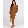 imageANRABESS Women Long Sleeve Button V Neck Oversized Casual Loose Fit Waffle Knit Fall Midi Sweater Dress 2025 Trendy OutfitsLight Khaki