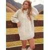 imageANRABESS Women Long Sleeve Oversized Cable Knit Chunky Baggy Loose Pullover Tunic Mini Sweater Dress 2025 Trendy Fall OutfitsBeige