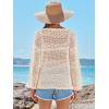 imageANRABESS Womens Crochet Cover Up Summer Long Sleeve Loose Fit Casual Sweater Tops Hollow Out Knit Swimwear 2025 Beach ShirtsBeige