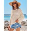 imageANRABESS Womens Crochet Cover Up Summer Long Sleeve Loose Fit Casual Sweater Tops Hollow Out Knit Swimwear 2025 Beach ShirtsBeige