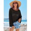 imageANRABESS Womens Crochet Cover Up Summer Long Sleeve Loose Fit Casual Sweater Tops Hollow Out Knit Swimwear 2025 Beach ShirtsBlack