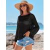 imageANRABESS Womens Crochet Cover Up Summer Long Sleeve Loose Fit Casual Sweater Tops Hollow Out Knit Swimwear 2025 Beach ShirtsBlack