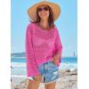 imageANRABESS Womens Crochet Cover Up Summer Long Sleeve Loose Fit Casual Sweater Tops Hollow Out Knit Swimwear 2025 Beach ShirtsHot Pink