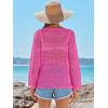 imageANRABESS Womens Crochet Cover Up Summer Long Sleeve Loose Fit Casual Sweater Tops Hollow Out Knit Swimwear 2025 Beach ShirtsHot Pink