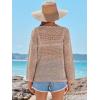 imageANRABESS Womens Crochet Cover Up Summer Long Sleeve Loose Fit Casual Sweater Tops Hollow Out Knit Swimwear 2025 Beach ShirtsKhaki