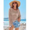 imageANRABESS Womens Crochet Cover Up Summer Long Sleeve Loose Fit Casual Sweater Tops Hollow Out Knit Swimwear 2025 Beach ShirtsKhaki