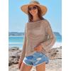 imageANRABESS Womens Crochet Cover Up Summer Long Sleeve Loose Fit Casual Sweater Tops Hollow Out Knit Swimwear 2025 Beach ShirtsKhaki
