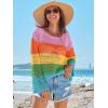 imageANRABESS Womens Crochet Cover Up Summer Long Sleeve Loose Fit Casual Sweater Tops Hollow Out Knit Swimwear 2025 Beach ShirtsStripe Rainbow