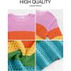 imageANRABESS Womens Crochet Cover Up Summer Long Sleeve Loose Fit Casual Sweater Tops Hollow Out Knit Swimwear 2025 Beach ShirtsStripe Rainbow