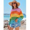 imageANRABESS Womens Crochet Cover Up Summer Long Sleeve Loose Fit Casual Sweater Tops Hollow Out Knit Swimwear 2025 Beach ShirtsStripe Rainbow