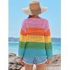 imageANRABESS Womens Crochet Cover Up Summer Long Sleeve Loose Fit Casual Sweater Tops Hollow Out Knit Swimwear 2025 Beach ShirtsStripe Rainbow