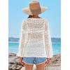 imageANRABESS Womens Crochet Cover Up Summer Long Sleeve Loose Fit Casual Sweater Tops Hollow Out Knit Swimwear 2025 Beach ShirtsWhite