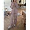imageANRABESS Womens Two Piece Outfits Sweater Sets Waffle Knit Pullover Wide Leg Pants Tracksuit Sweatsuits Matching Lounge SetCamel