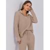 imageANRABESS Womens Two Piece Outfits Sweater Sets Waffle Knit Pullover Wide Leg Pants Tracksuit Sweatsuits Matching Lounge SetKhaki