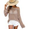 imageANRABESS Womens Crochet Cover Up Summer Long Sleeve Loose Fit Casual Sweater Tops Hollow Out Knit Swimwear 2025 Beach ShirtsKhaki