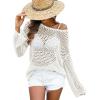 imageANRABESS Womens Crochet Cover Up Summer Long Sleeve Loose Fit Casual Sweater Tops Hollow Out Knit Swimwear 2025 Beach ShirtsWhite