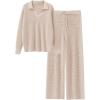 imageANRABESS Womens Two Piece Outfits Sweater Sets Waffle Knit Pullover Wide Leg Pants Tracksuit Sweatsuits Matching Lounge SetApricot