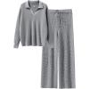 imageANRABESS Womens Two Piece Outfits Sweater Sets Waffle Knit Pullover Wide Leg Pants Tracksuit Sweatsuits Matching Lounge SetGrey