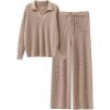 imageANRABESS Womens Two Piece Outfits Sweater Sets Waffle Knit Pullover Wide Leg Pants Tracksuit Sweatsuits Matching Lounge SetKhaki