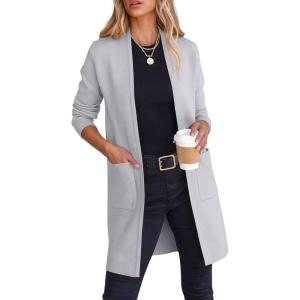 imageANRABESS Cardigan Sweater for Women Casual 2025 Fall Fashion Coat Long Sleeve Open Front Knit Coatigan OutwearLight Grey