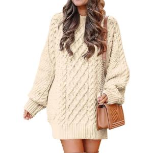 imageANRABESS Women Long Sleeve Oversized Cable Knit Chunky Baggy Loose Pullover Tunic Mini Sweater Dress 2025 Trendy Fall OutfitsApricot