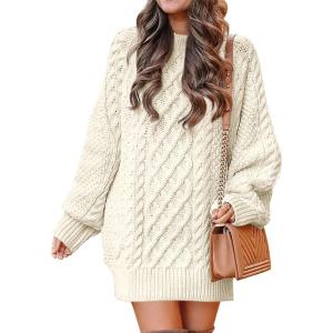 imageANRABESS Women Long Sleeve Oversized Cable Knit Chunky Baggy Loose Pullover Tunic Mini Sweater Dress 2025 Trendy Fall OutfitsBeige