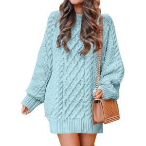 imageANRABESS Women Long Sleeve Oversized Cable Knit Chunky Baggy Loose Pullover Tunic Mini Sweater Dress 2025 Trendy Fall OutfitsBlue