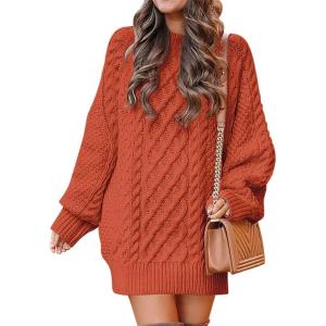 imageANRABESS Women Long Sleeve Oversized Cable Knit Chunky Baggy Loose Pullover Tunic Mini Sweater Dress 2025 Trendy Fall OutfitsRust