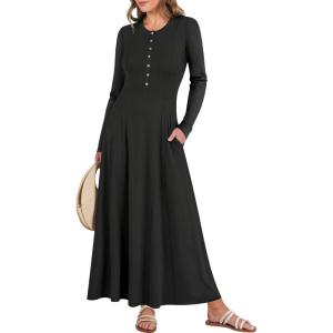 imageANRABESS Womens Long Sleeve Casual Maxi Dress Button Fit ampamp Flare ALine Swing Flowy Long Dresses 2025 Spring Trendy OutfitsBlack
