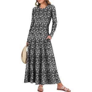 imageANRABESS Womens Long Sleeve Casual Maxi Dress Button Fit ampamp Flare ALine Swing Flowy Long Dresses 2025 Spring Trendy OutfitsBlack Floral