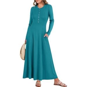 imageANRABESS Womens Long Sleeve Casual Maxi Dress Button Fit ampamp Flare ALine Swing Flowy Long Dresses 2025 Spring Trendy OutfitsLake