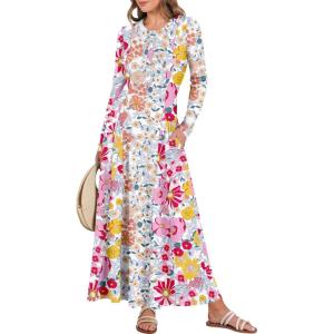 imageANRABESS Womens Long Sleeve Casual Maxi Dress Button Fit ampamp Flare ALine Swing Flowy Long Dresses 2025 Spring Trendy OutfitsMulticolour Floral