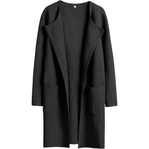 imageANRABESS Womens Open Front Knit Lightweight Cardigan Casual Long Coatigan Sweater Lady Jacket Coat 2025 Fall OuterwearBlack
