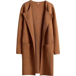 imageANRABESS Womens Open Front Knit Lightweight Cardigan Casual Long Coatigan Sweater Lady Jacket Coat 2025 Fall OuterwearCaramel