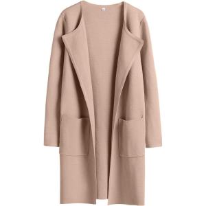 imageANRABESS Womens Open Front Knit Lightweight Cardigan Casual Long Coatigan Sweater Lady Jacket Coat 2025 Fall OuterwearKhaki
