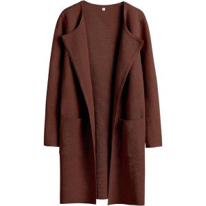 imageANRABESS Womens Open Front Knit Lightweight Cardigan Casual Long Coatigan Sweater Lady Jacket Coat 2025 Fall OuterwearRed Brown