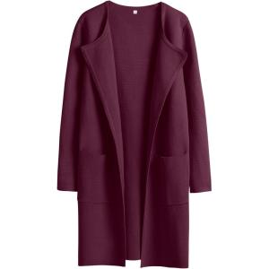 imageANRABESS Womens Open Front Knit Lightweight Cardigan Casual Long Coatigan Sweater Lady Jacket Coat 2025 Fall OuterwearWine Red