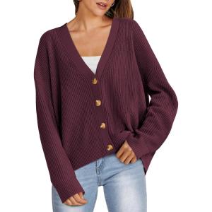 imageANRABESS Women Cardigan Sweaters 2024 Fall Oversized Button Open Front Knit Lightweight Cardigans Fall Outfits OuterwearBurgundy