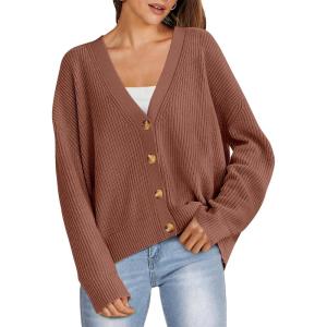 imageANRABESS Women Cardigan Sweaters 2024 Fall Oversized Button Open Front Knit Lightweight Cardigans Fall Outfits OuterwearCoffee