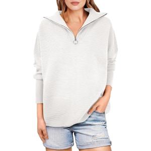 imageANRABESS Women Quarter Zip Oversized Casual Loose Rib Knit Cozy Pullover Sweaters Top 2025 Fall Fashion Outfits ClothesCream